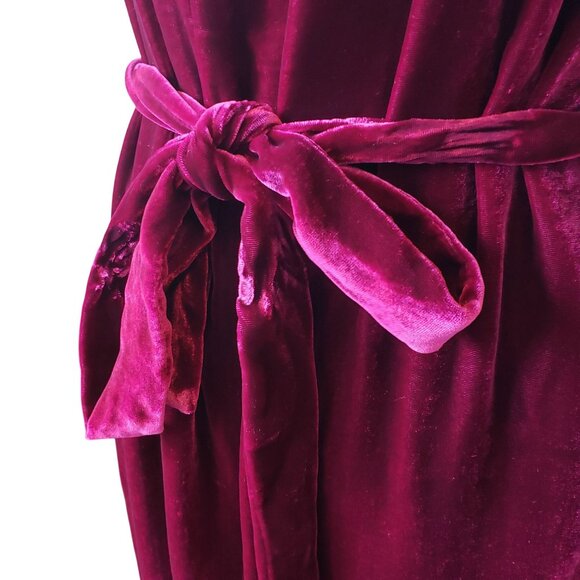 Katharine Kidd Burgundy Red Velvet Sleeveless Halter Midi Holiday Party Dress - Picture 12 of 16